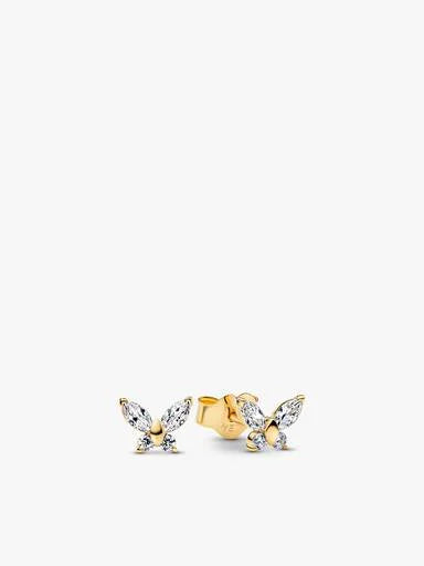 Conjunto de Colar e Brincos Borboleta Transparente Cintilante com Revestimento de Ouro