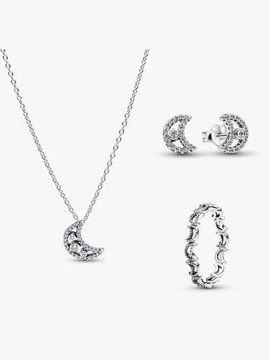 Conjunto de presente Colar, Brincos e Anel Lua Crescente